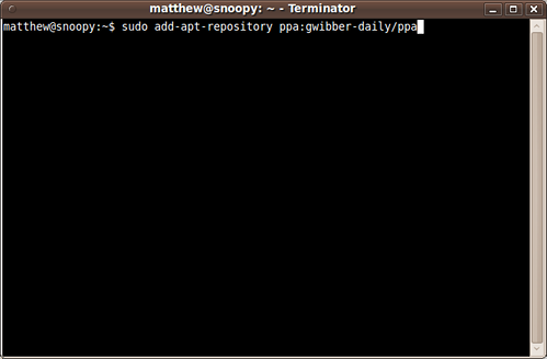 Screen shot of a terminal with the sudo add-apt-repository line